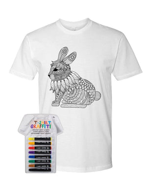Men’s Coloring Bunny White T Shirt With Fabric Markers - Adorned By You
