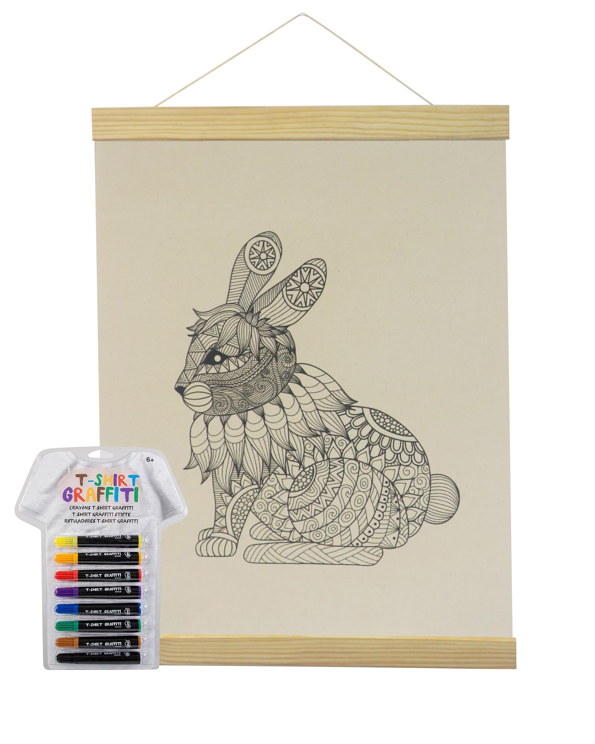 Bunny Coloring Natural Canvas Banner With Fabric Markers-Adorned By You