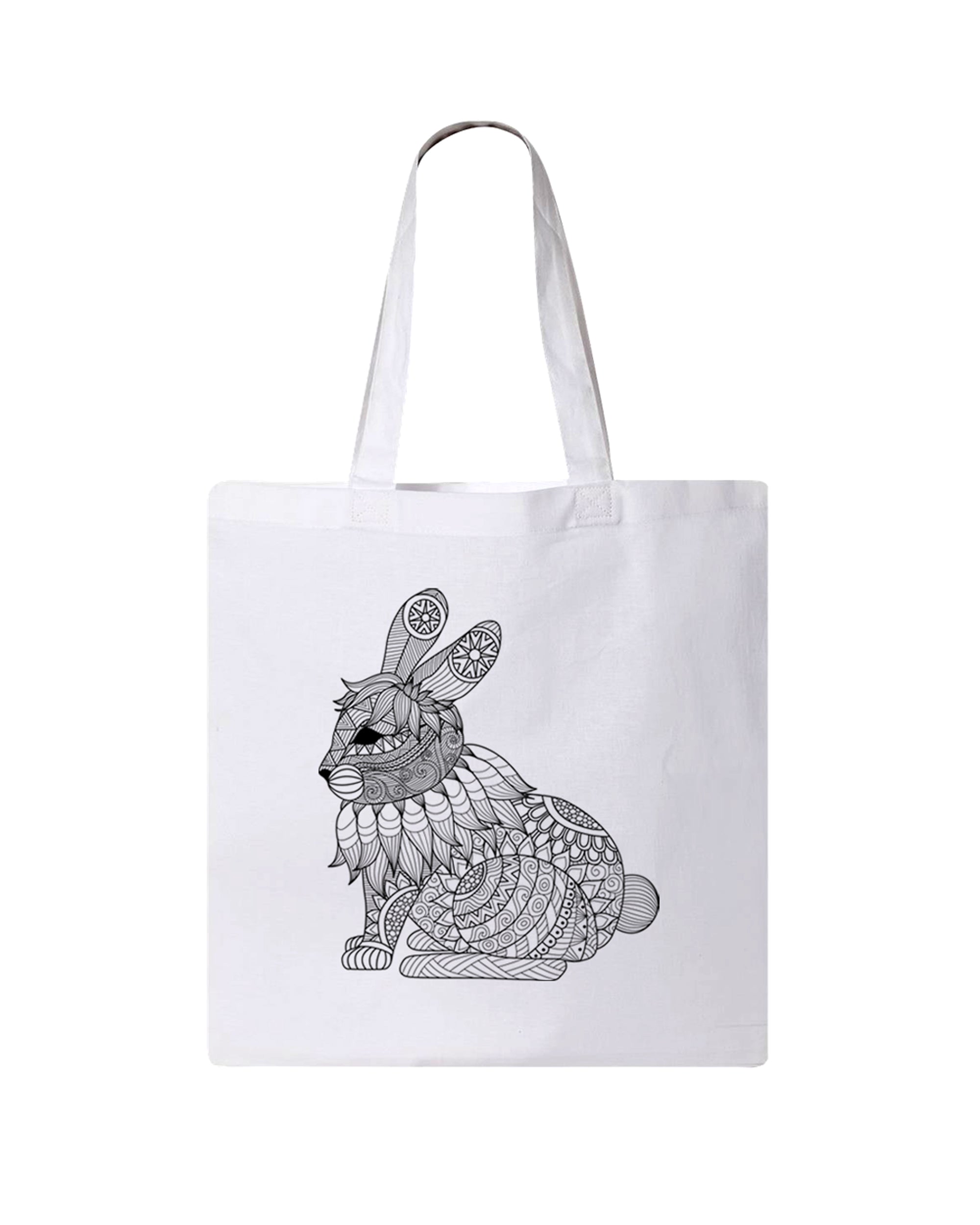 Bunny Coloring White Canvas Tote Bag - Adorned By You