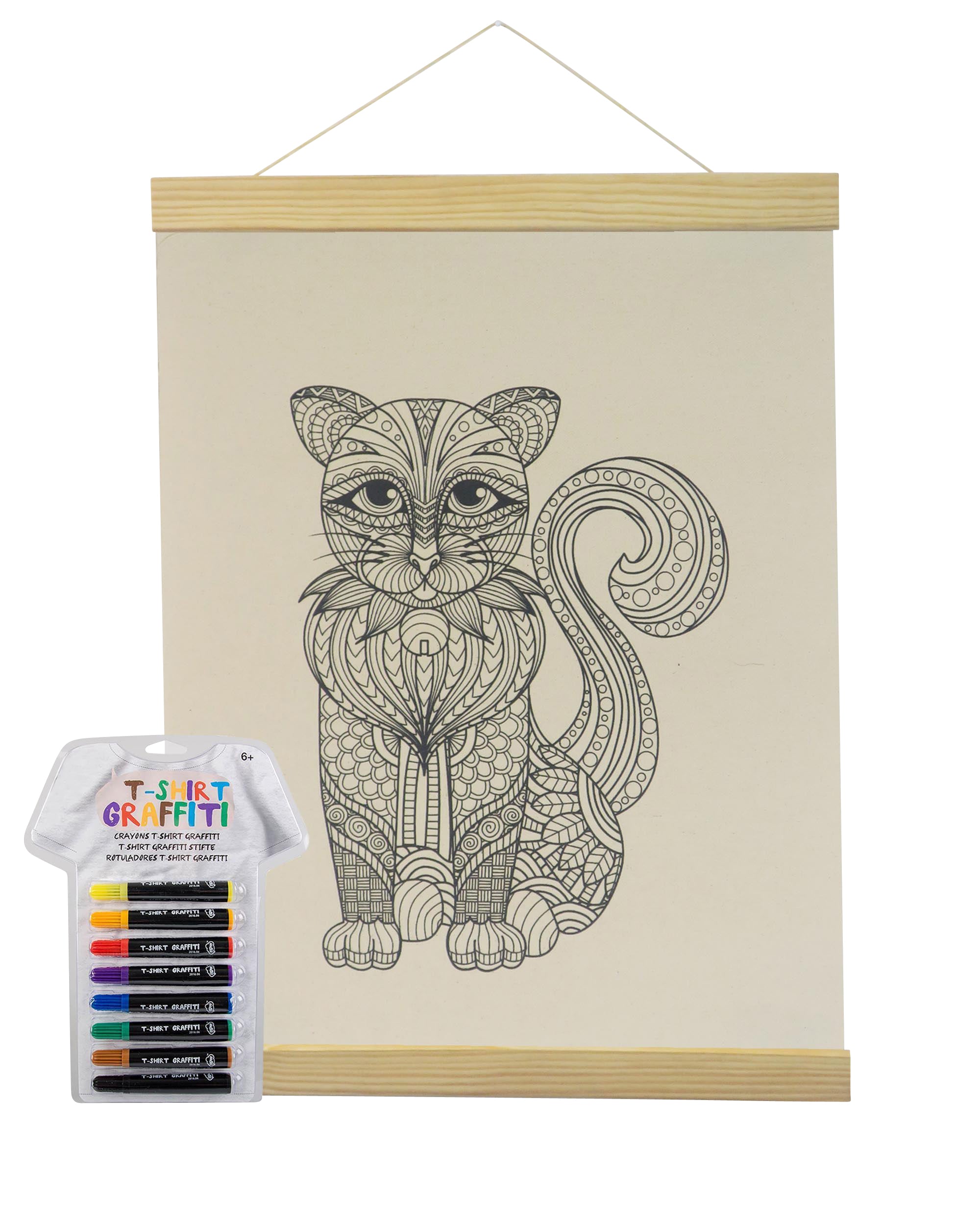 Cat Coloring Natural Canvas Banner With Fabric Markers-Adorned By You
