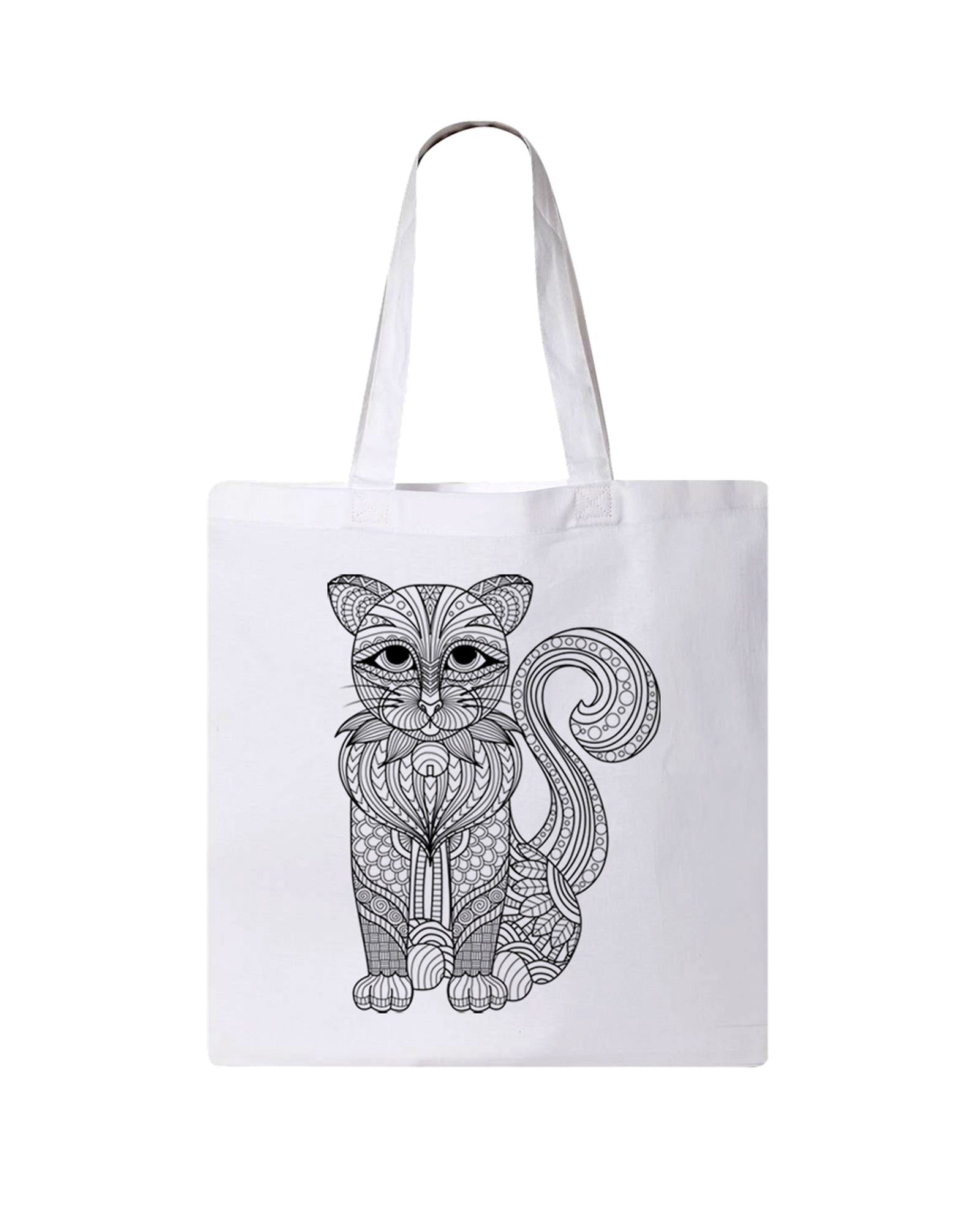 Cat Coloring White Canvas Tote Bag - Adorned By You