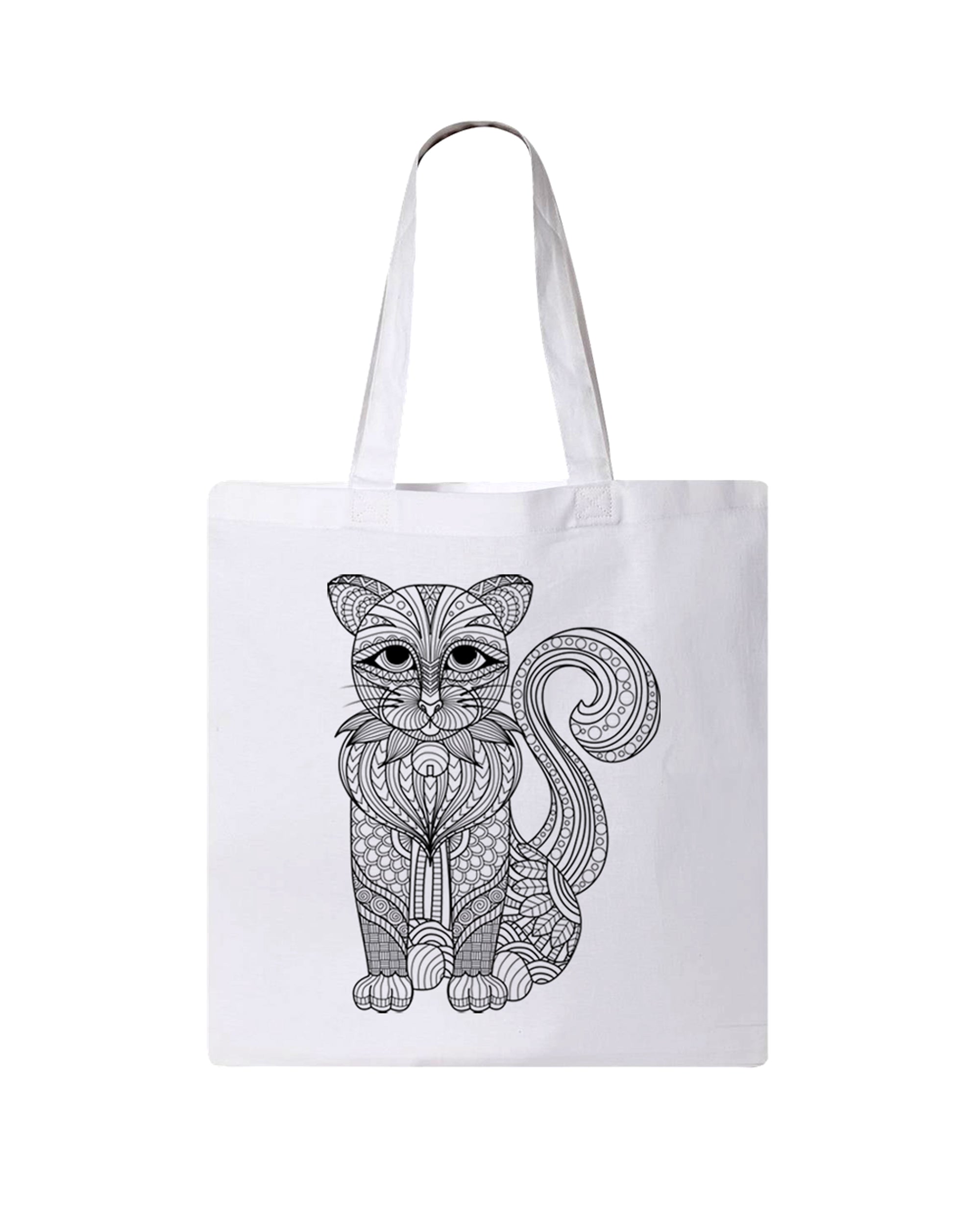 Cat Coloring White Canvas Tote Bag - Adorned By You