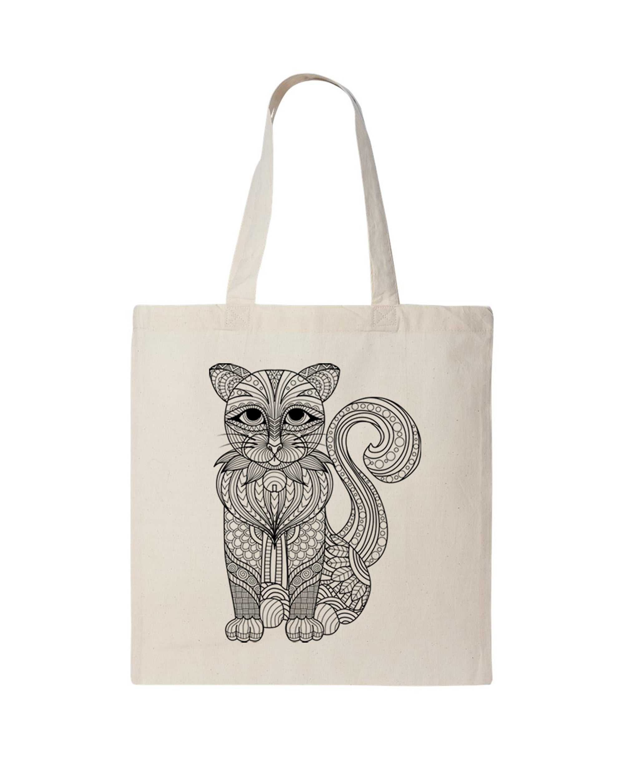 Cat Coloring Natural Canvas Tote Bag - Adorned By You
