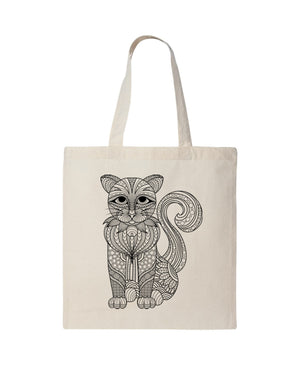 Cat Coloring Natural Canvas Tote Bag - Adorned By You