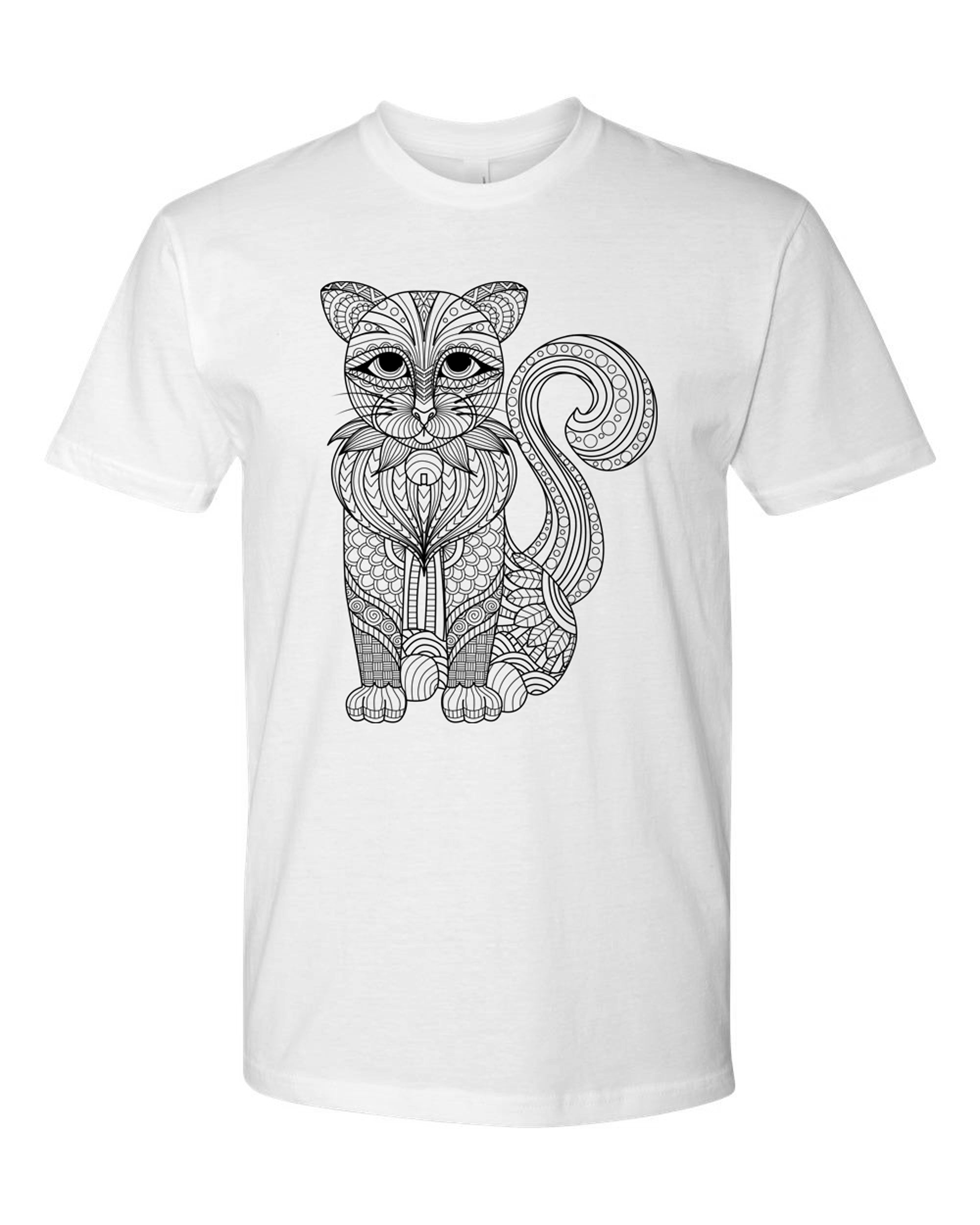 Men's Coloring Cat White T Shirt - Adorned By You