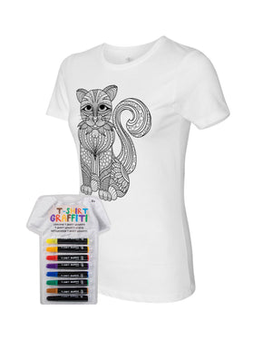 Cat Coloring Women's Tee with Fabric Markers- Adorned By You