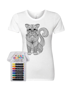 Cat Coloring Women's Tee with Fabric Markers- Adorned By You