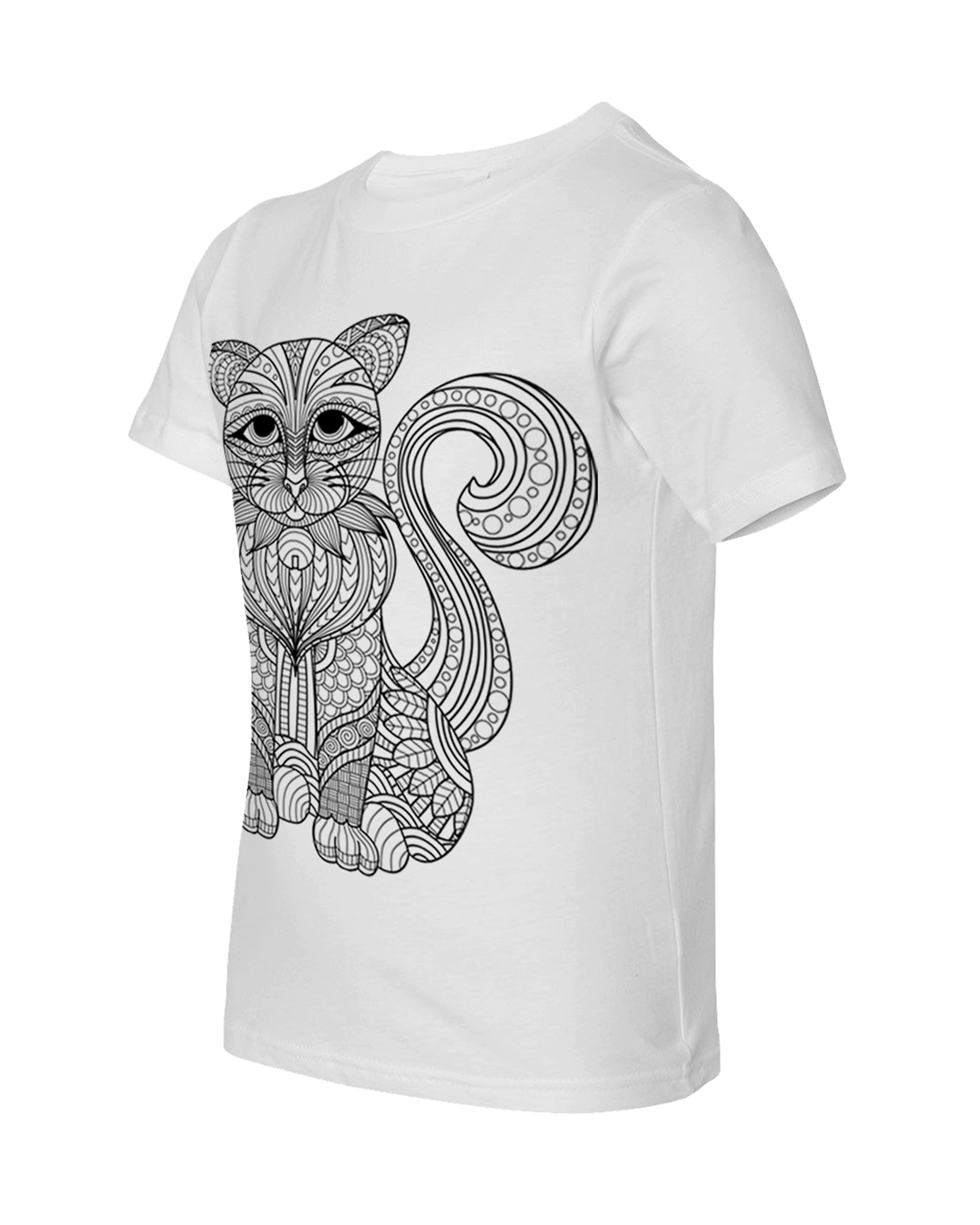 Kid's Coloring Cat White T Shirt - Adorned By You