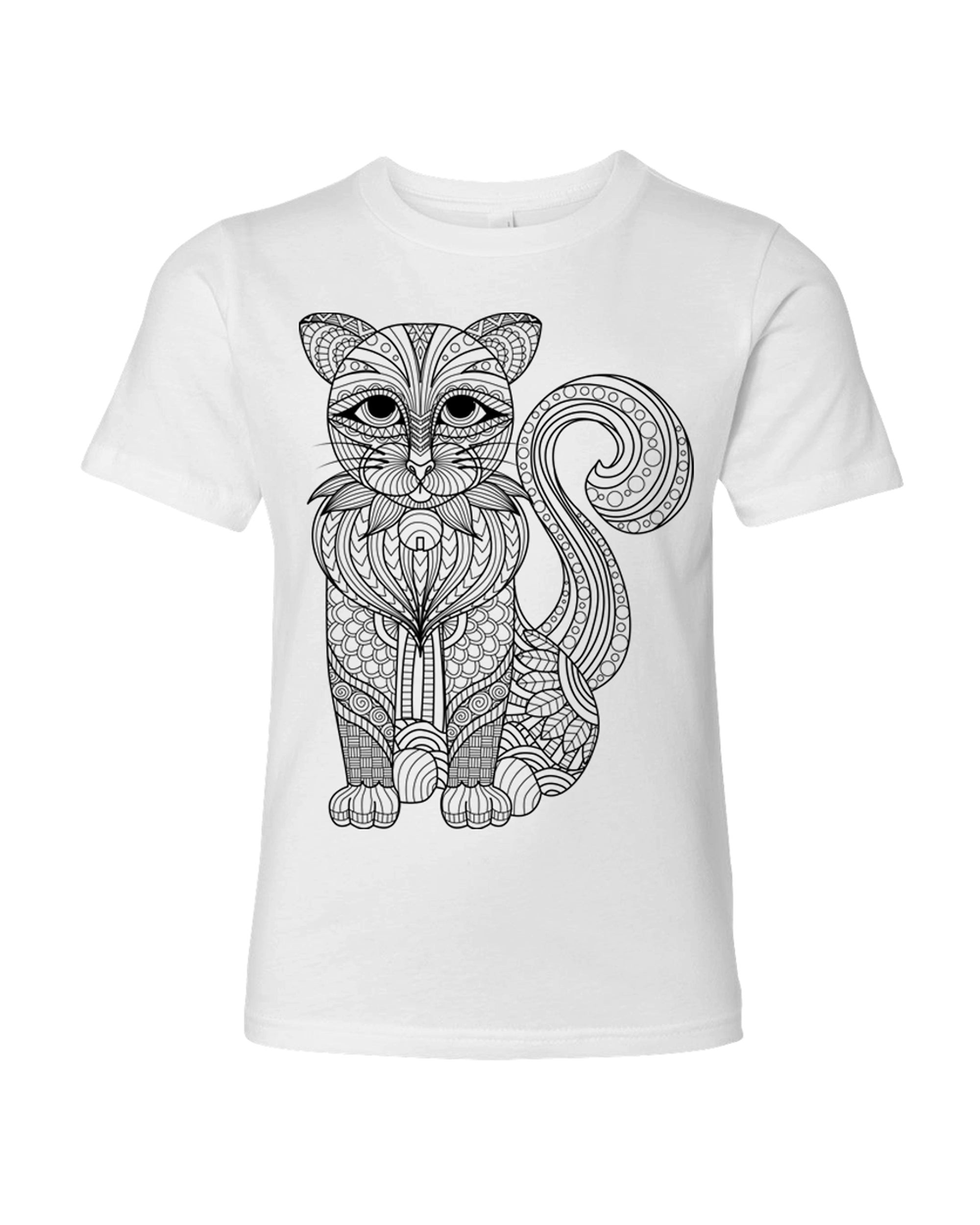 Kid's Coloring Cat White T Shirt - Adorned By You