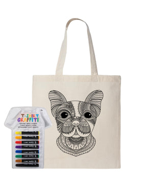 Dog Coloring Natural Canvas Tote Bag With Fabric Markers - Adorned By You