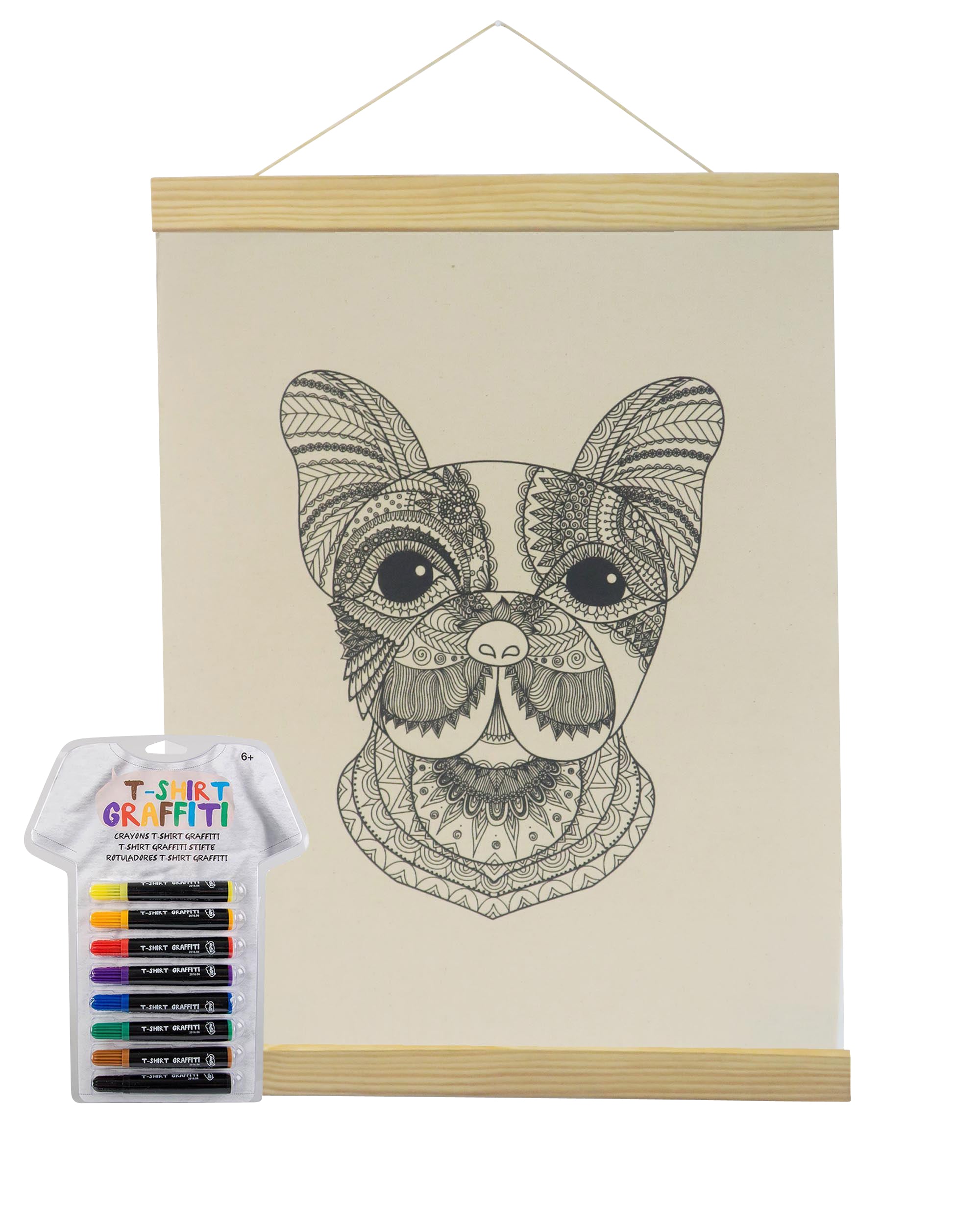 Dog Coloring Natural Canvas Banner With Fabric Markers-Adorned By You
