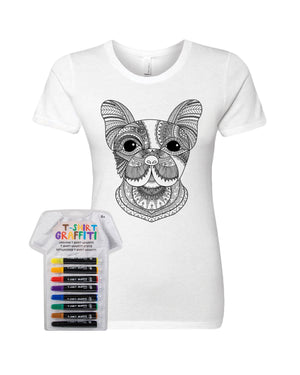 Women’s Coloring Dog White T Shirt With Fabric Markers - Adorned By You
