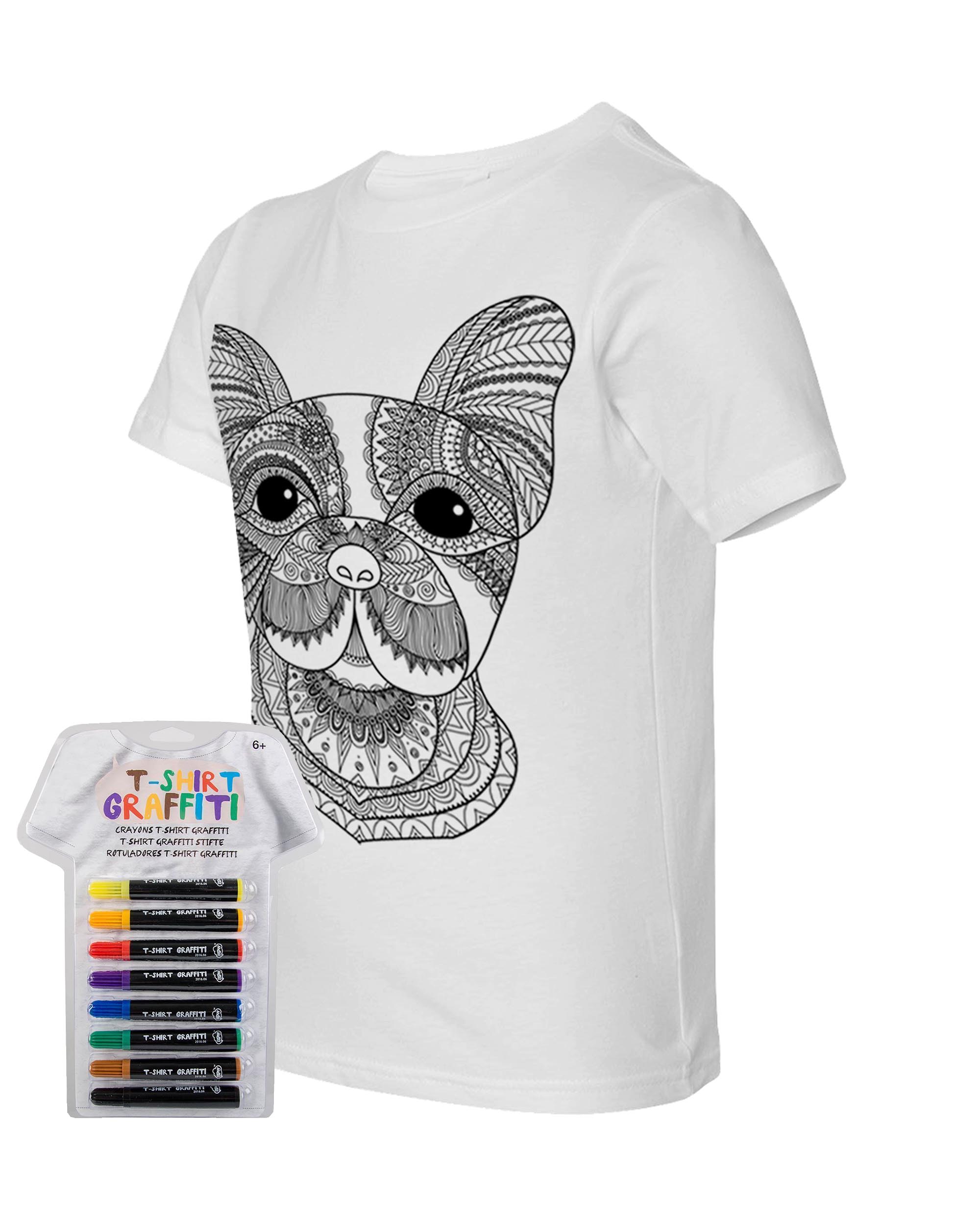 Kid's Coloring Dog White T Shirt With Fabric Markers- Adorned By You