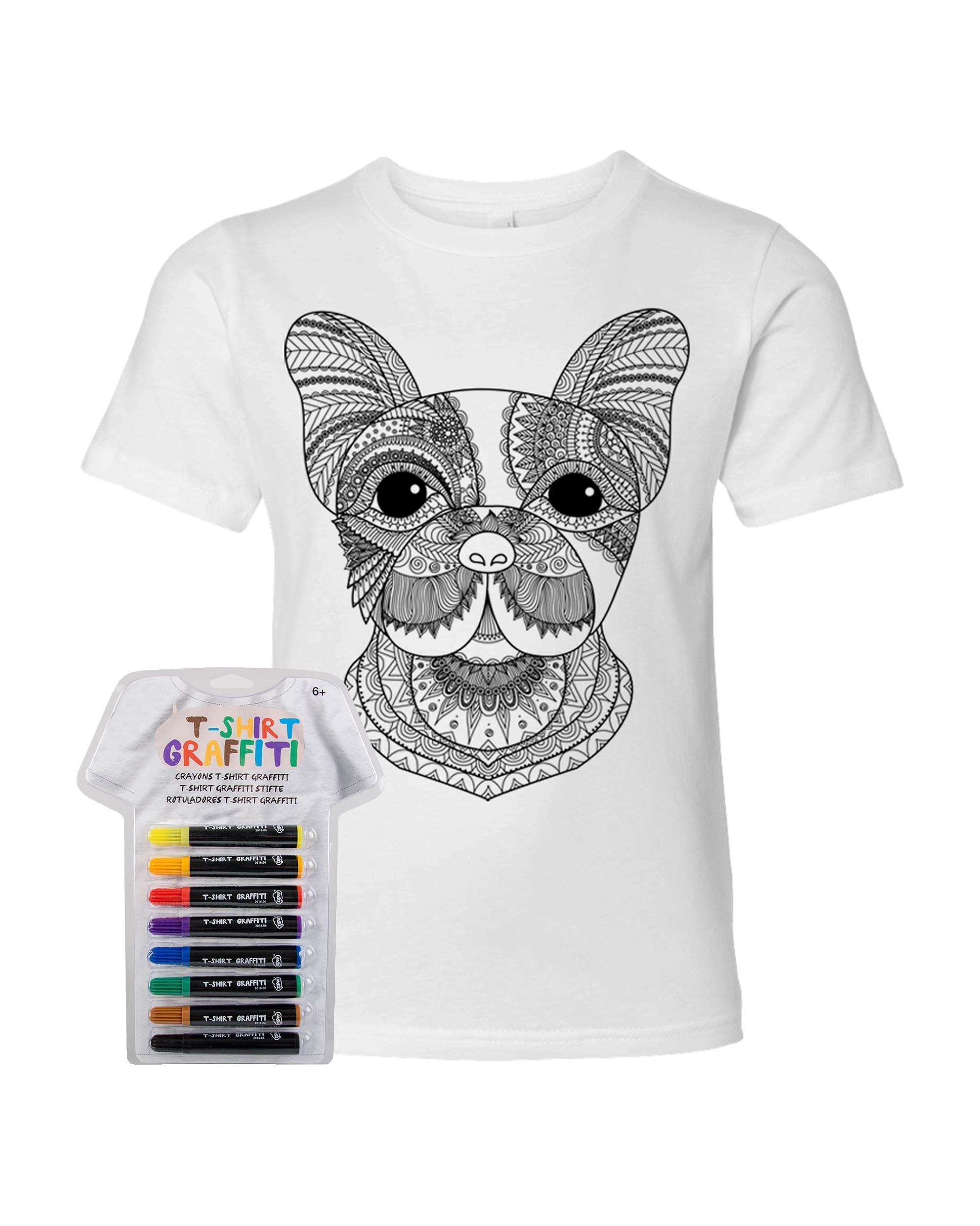 Kid's Coloring Dog White T Shirt With Fabric Markers - Adorned By You