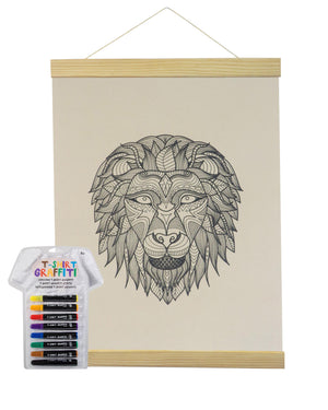 Lion Coloring Natural Canvas Banner With Fabric Markers-Adorned By You
