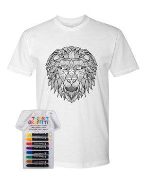 Men’s Coloring Lion White T Shirt With Fabric Markers - Adorned By You