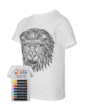 Kid's Coloring Lion White T Shirt With Fabric Markers - Adorned By You