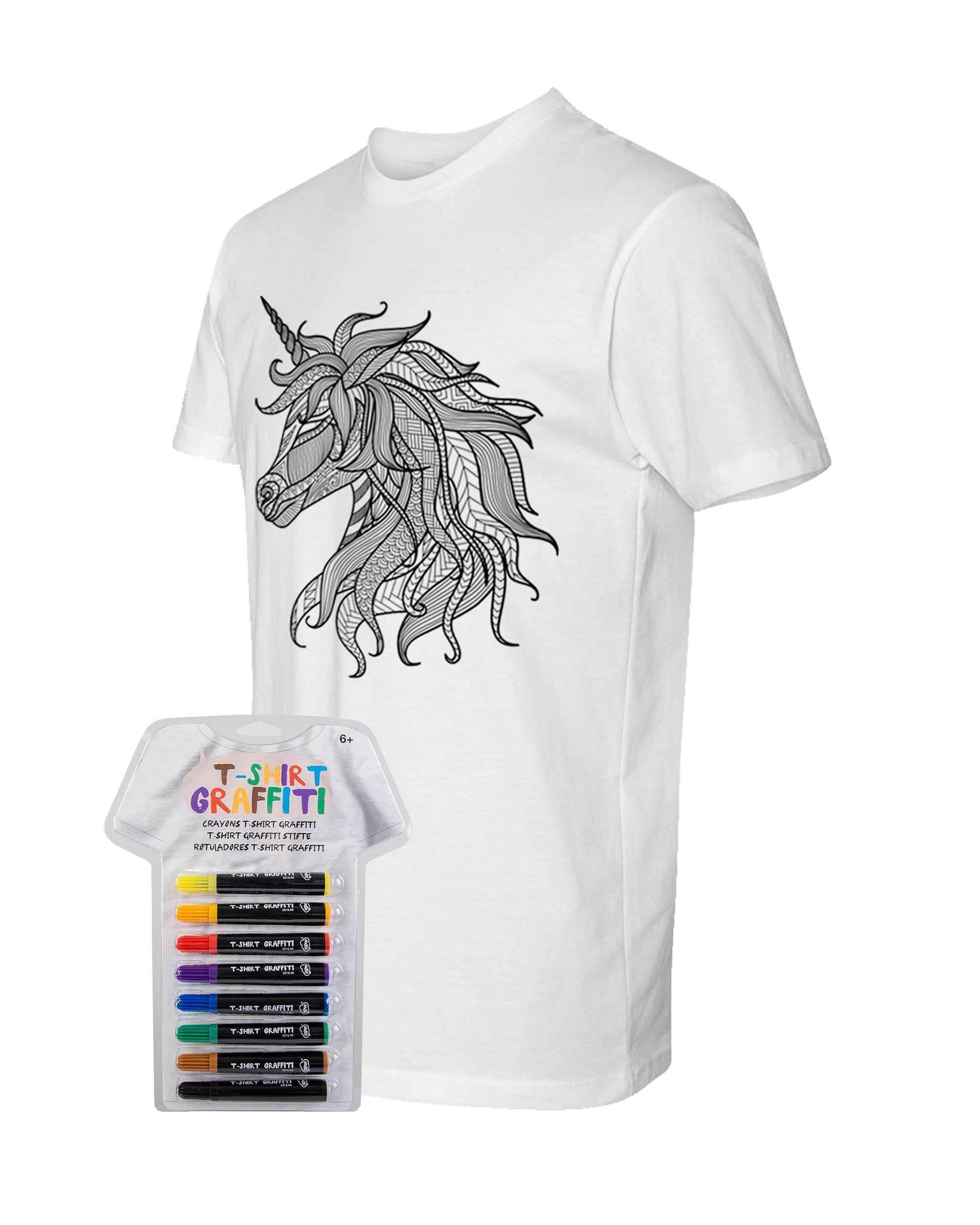 Men’s Coloring Unicorn White T Shirt With Fabric Markers - Adorned By You