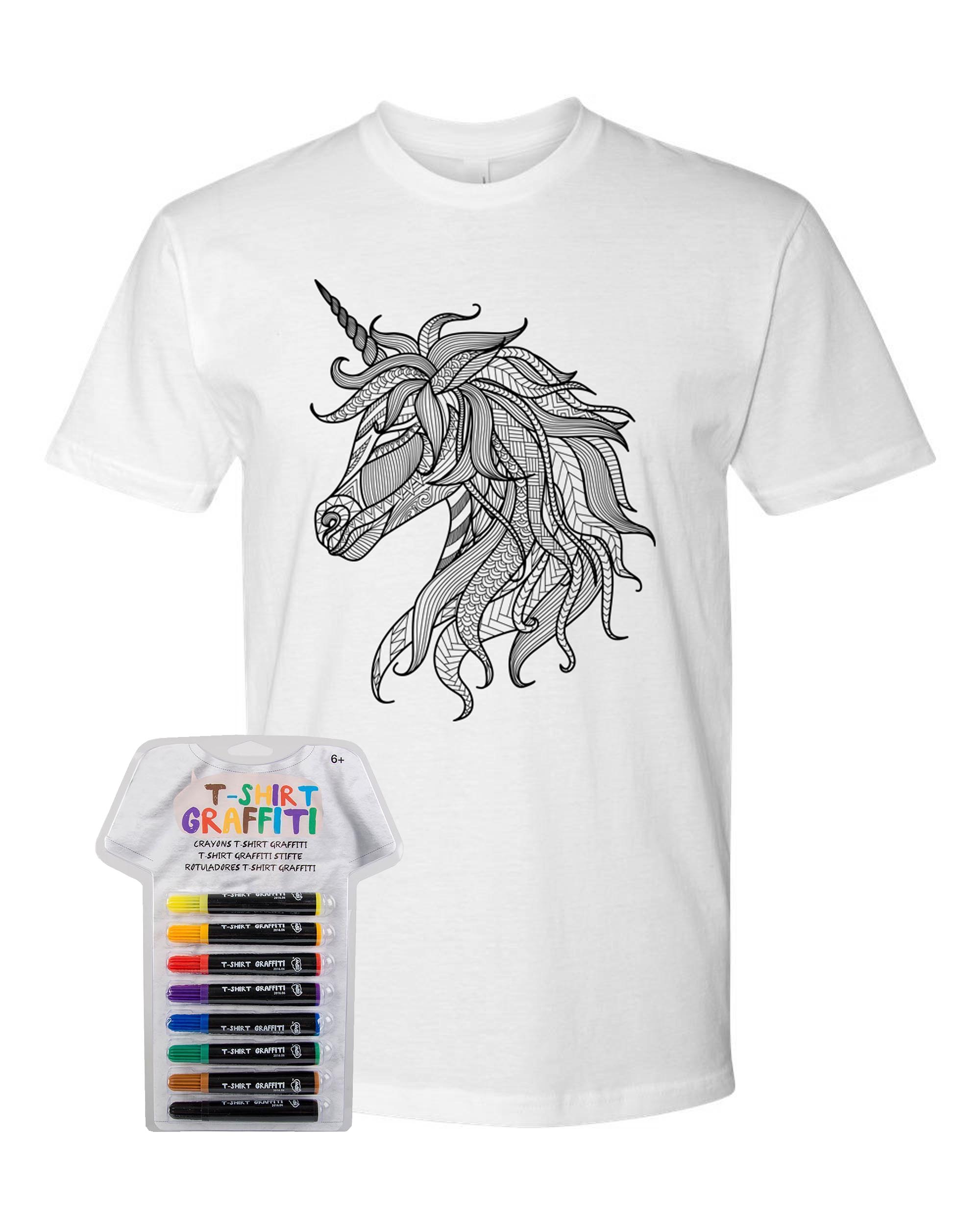 Men’s Coloring Unicorn White T Shirt With Fabric Markers - Adorned By You