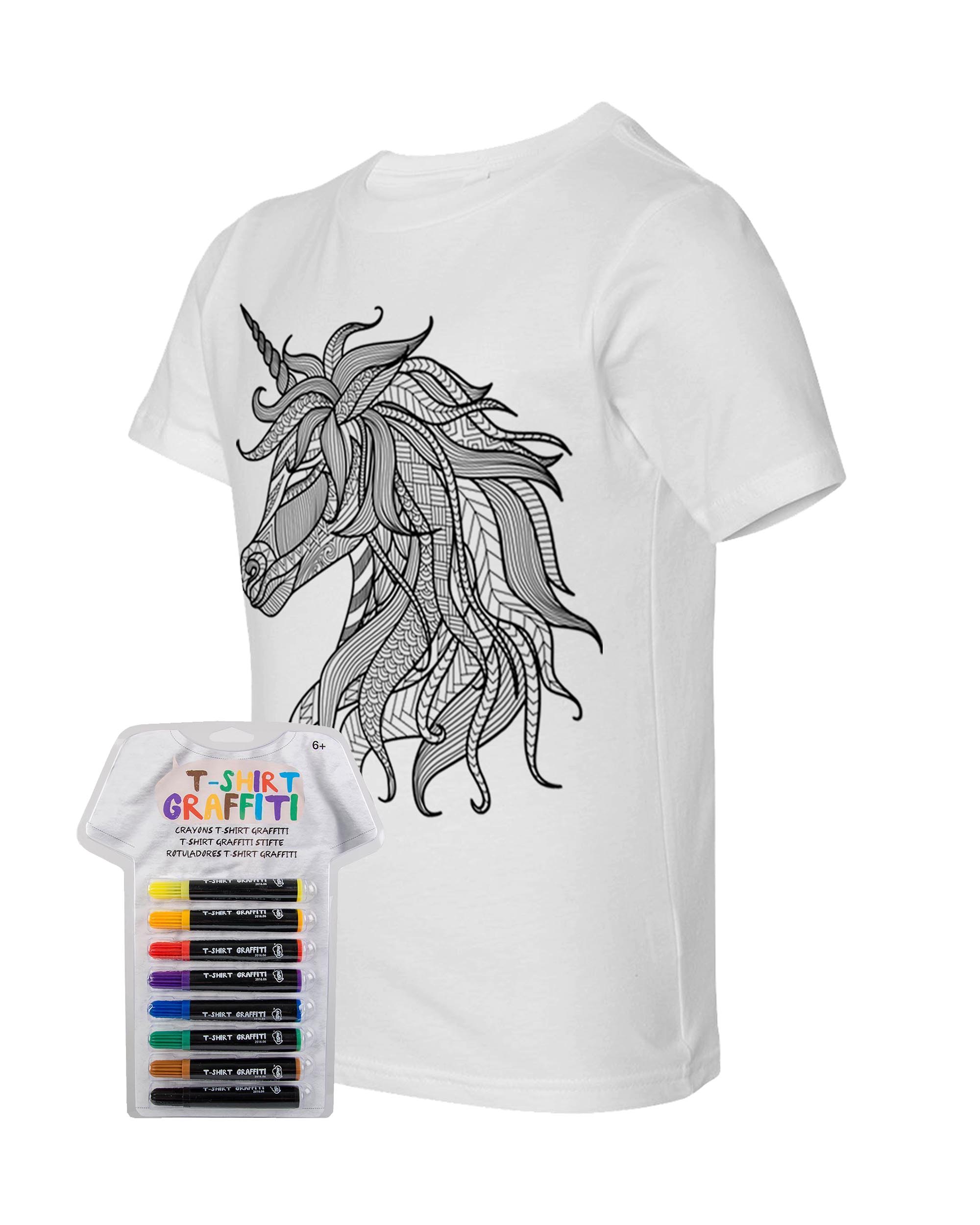 Kid's Coloring Unicorn White T Shirt With Fabric Markers - Adorned By You