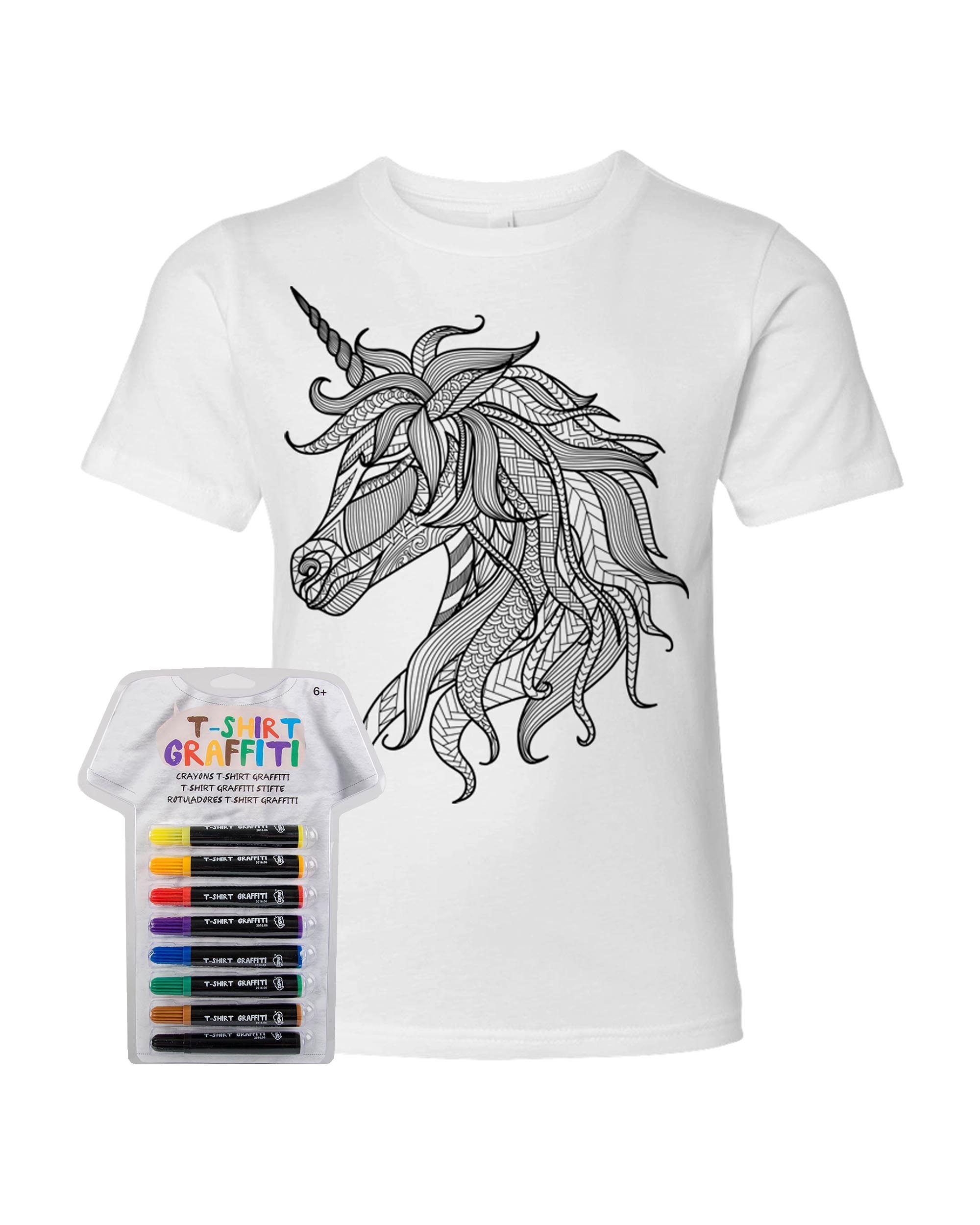 Kid's Coloring Unicorn White T Shirt With Fabric Markers - Adorned By You