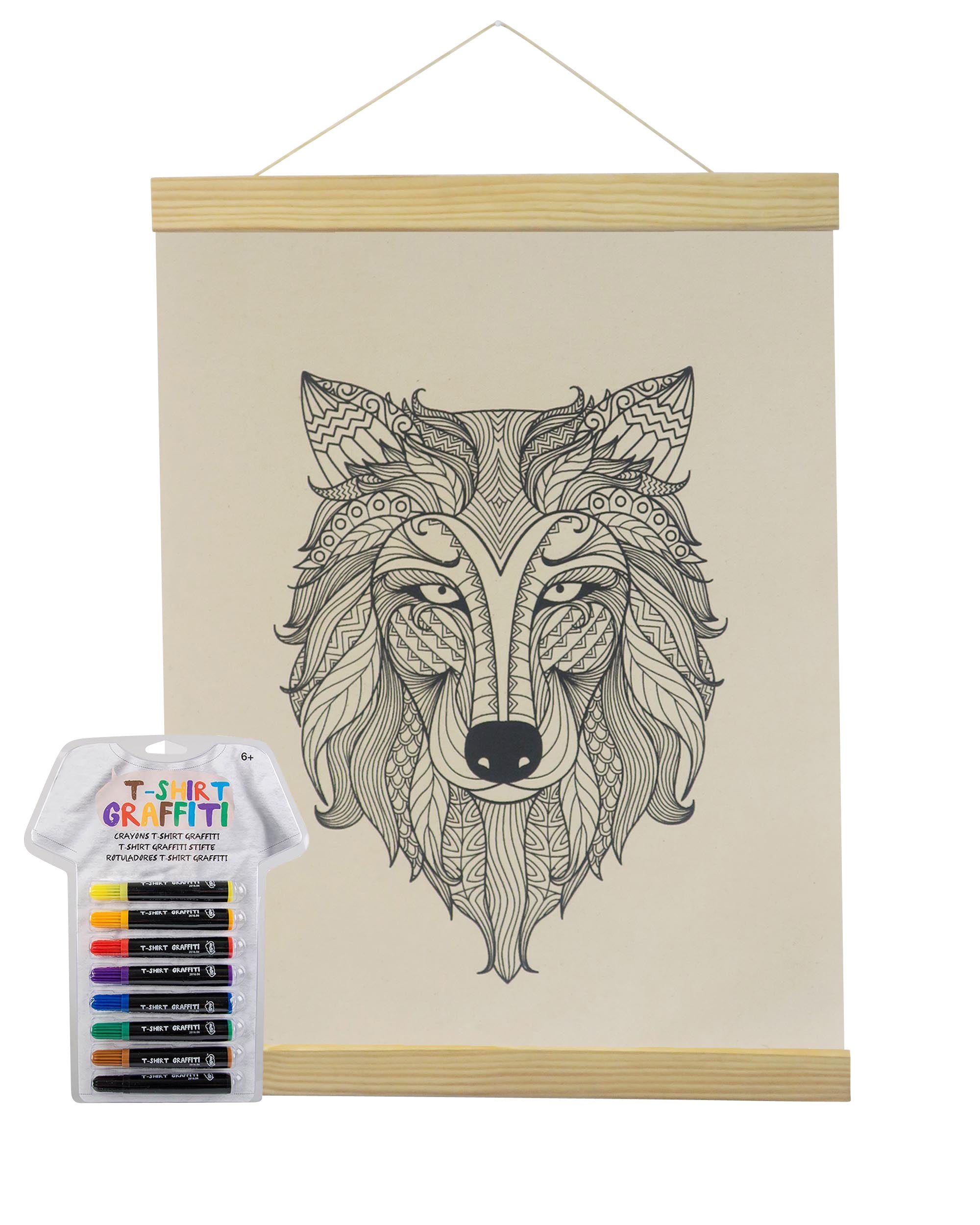Wolf Coloring Natural Canvas Banner With Fabric Markers-Adorned By You