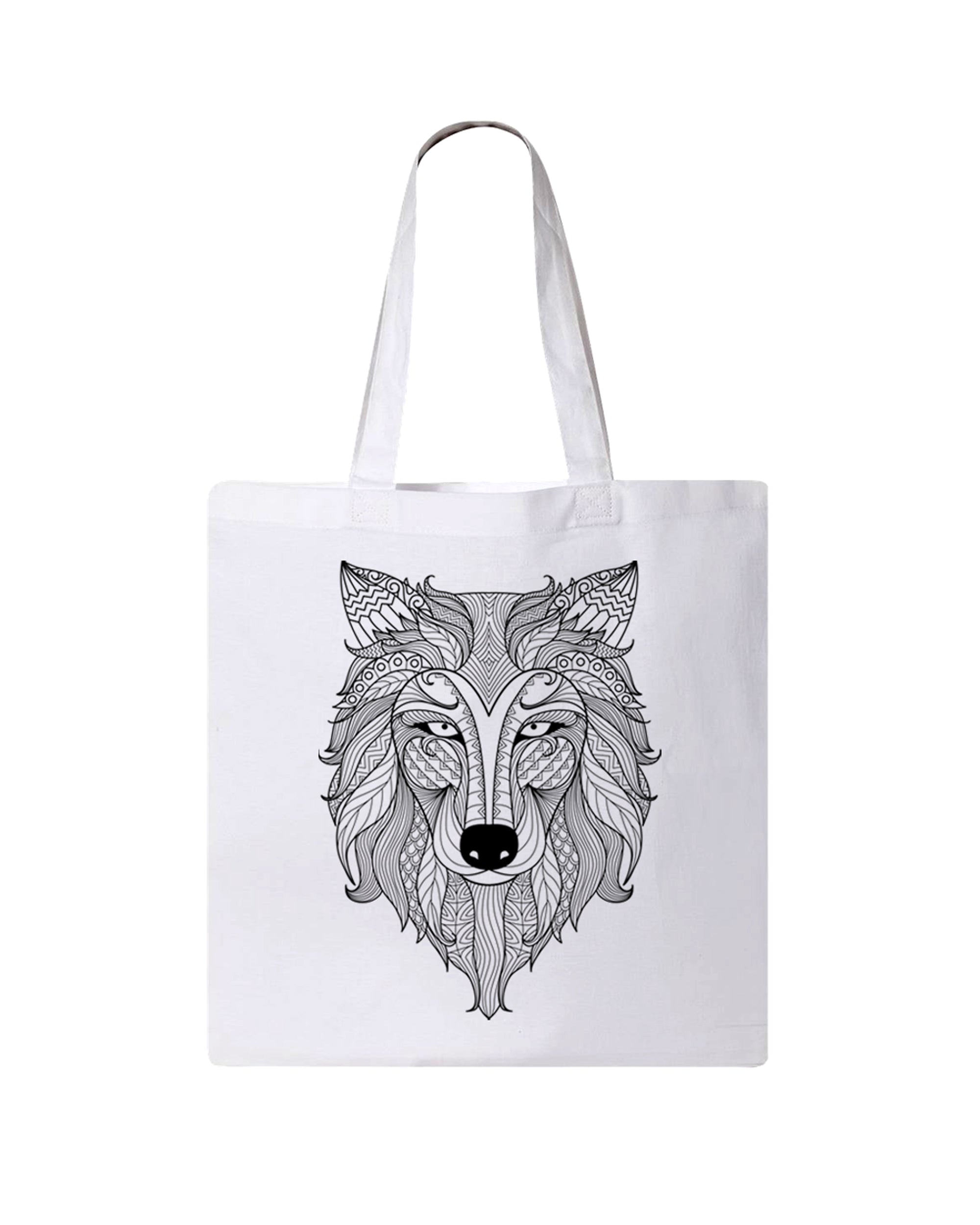 Wolf Coloring White Canvas Tote Bag - Adorned By You
