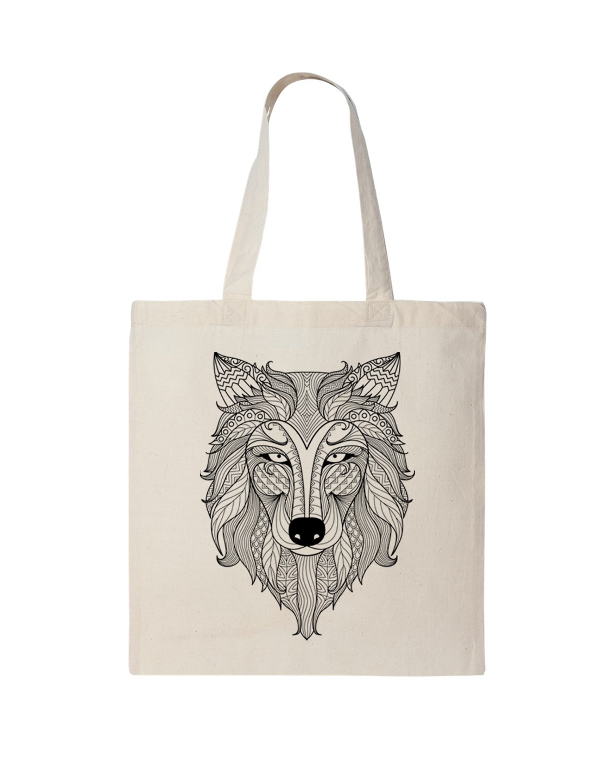 Wolf Coloring Natural Canvas Tote Bag - Adorned By You