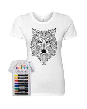 white Wolf Coloring women's Tee With Fabric Markers - Adorned By You