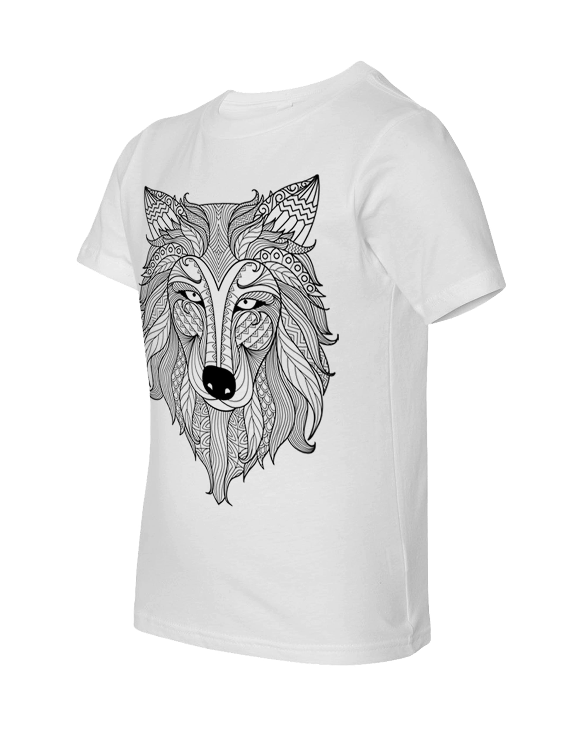 Kid's Coloring Wolf White T Shirt - Adorned By You