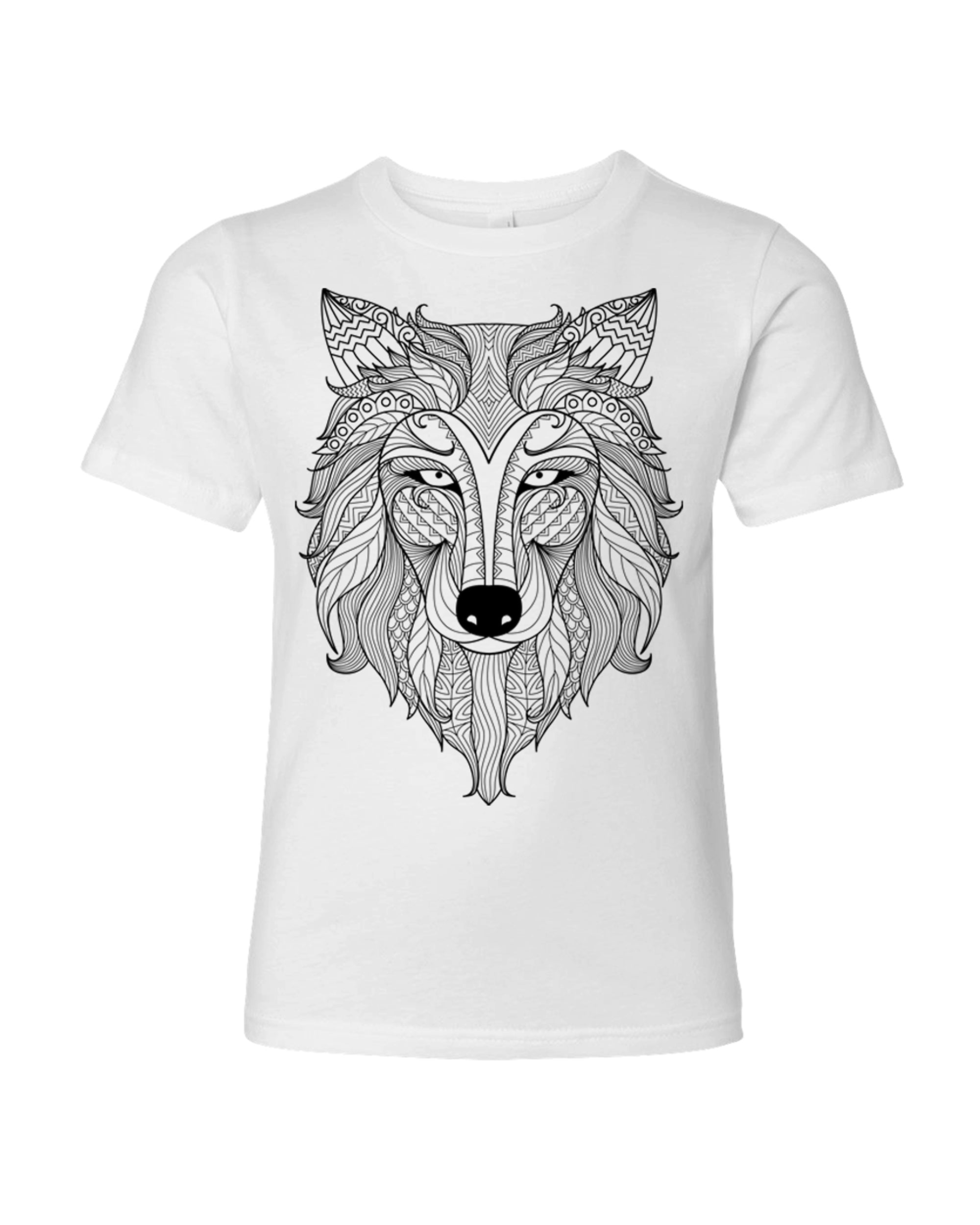 Kid's Coloring Wolf White T Shirt - Adorned By You
